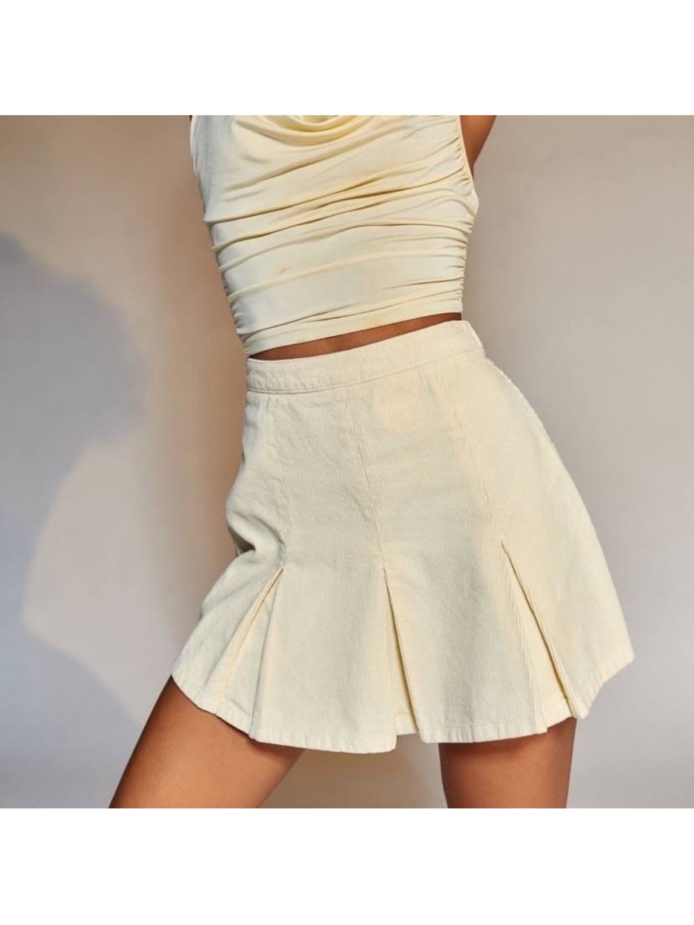 NWT Urban Outfitters Light Yellow Corduroy Pleated Mini Skirt